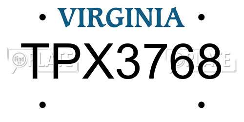TPX3768 Virginia License Plate