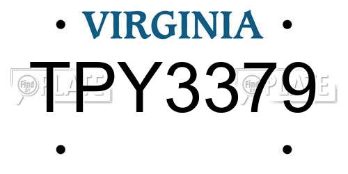 TPY3379 Virginia License Plate