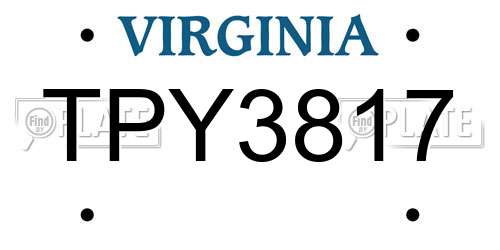 TPY3817 Virginia License Plate