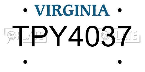TPY4037 Virginia License Plate