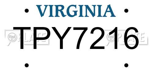 TPY7216 Virginia License Plate