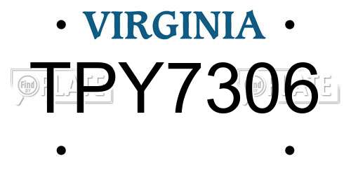 TPY7306 Virginia License Plate