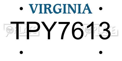 TPY7613 Virginia License Plate