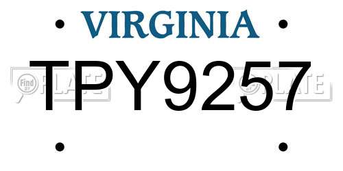 TPY9257 Virginia License Plate