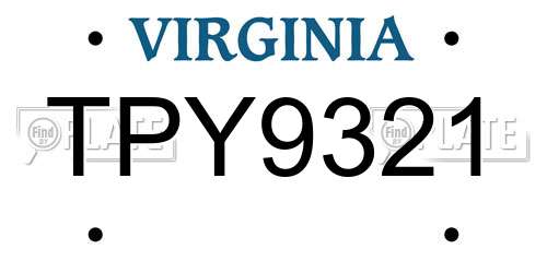 TPY9321 Virginia License Plate