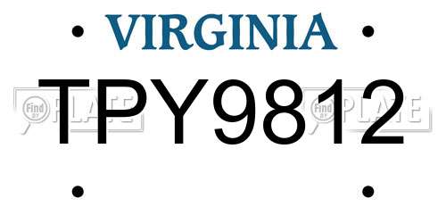 TPY9812 Virginia License Plate