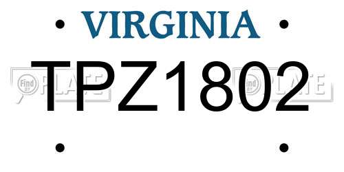 TPZ1802 Virginia License Plate