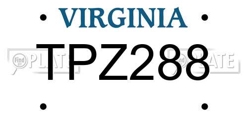 TPZ288 Virginia License Plate