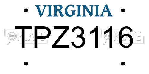 TPZ3116 Virginia License Plate