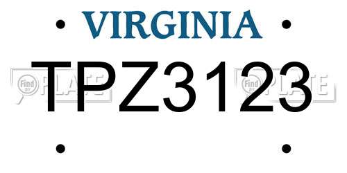 TPZ3123 Virginia License Plate