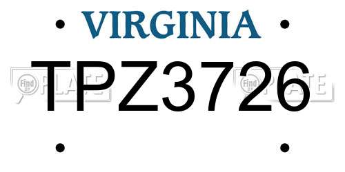 TPZ3726 Virginia License Plate