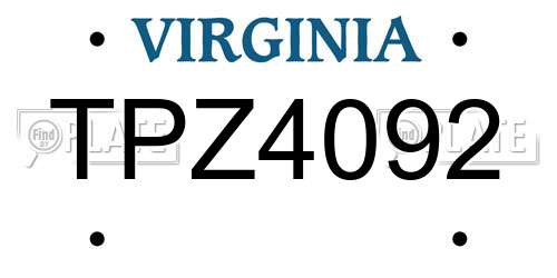 TPZ4092 Virginia License Plate