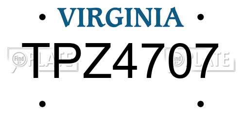 TPZ4707 Virginia License Plate
