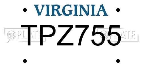 TPZ755 Virginia License Plate