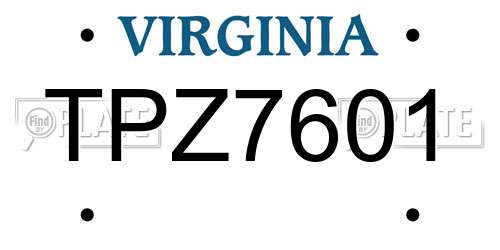 TPZ7601 Virginia License Plate
