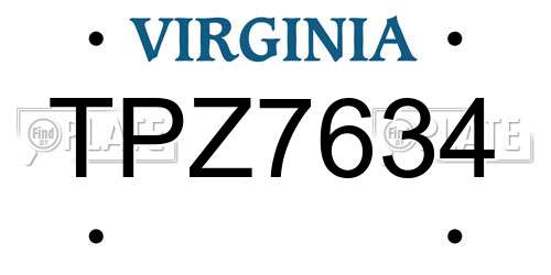 TPZ7634 Virginia License Plate