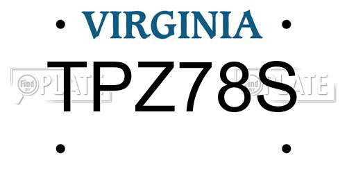 TPZ78S Virginia License Plate