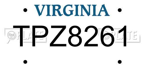 TPZ8261 Virginia License Plate
