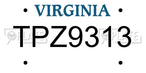TPZ9313 Virginia License Plate