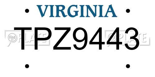 TPZ9443 Virginia License Plate
