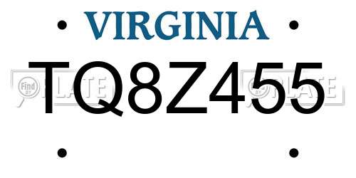 TQ8Z455 Virginia License Plate