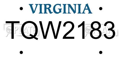 TQW2183 Virginia License Plate