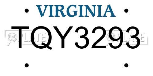 TQY3293 Virginia License Plate