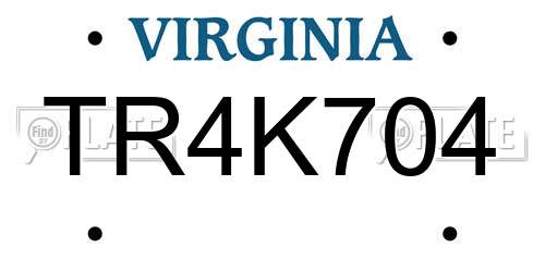 TR4K704 Virginia License Plate