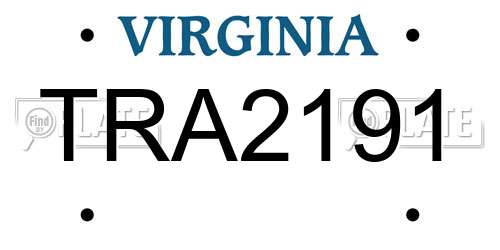 TRA2191 Virginia License Plate