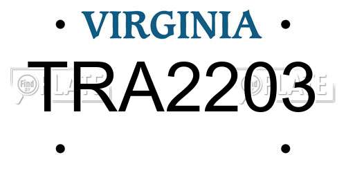TRA2203 Virginia License Plate