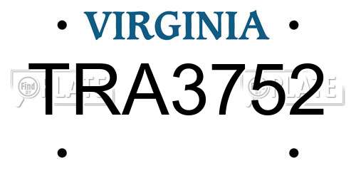 TRA3752 Virginia License Plate