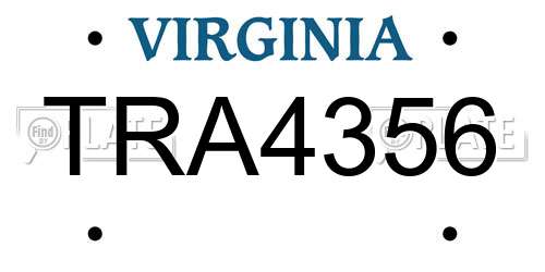 TRA4356 Virginia License Plate