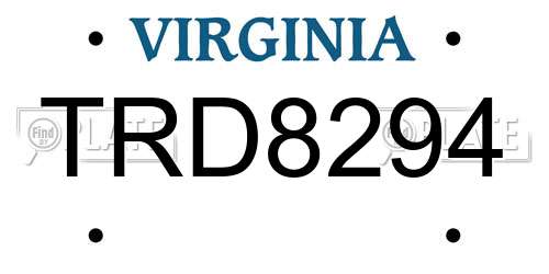 TRD8294 Virginia License Plate