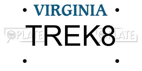 TREK8 Virginia License Plate