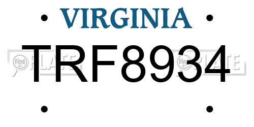 TRF8934 Virginia License Plate