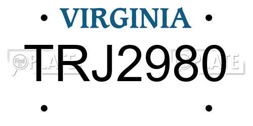 TRJ2980 Virginia License Plate