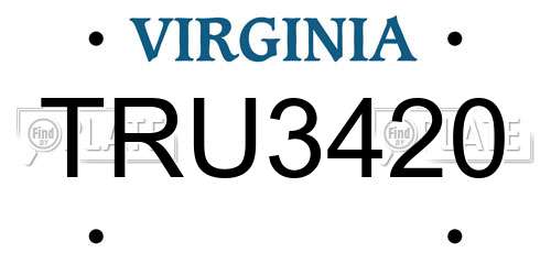 TRU3420 Virginia License Plate