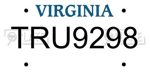 TRU9298 Virginia License Plate