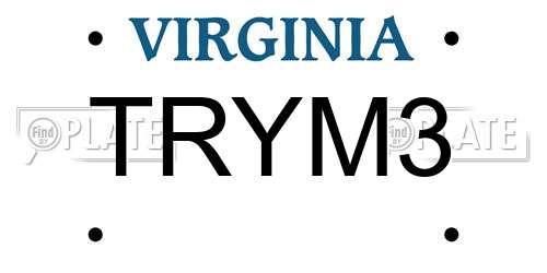 TRYM3 Virginia License Plate