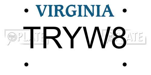 TRYW8 Virginia License Plate