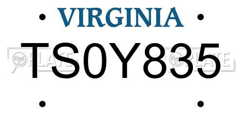 TS0Y835 Virginia License Plate