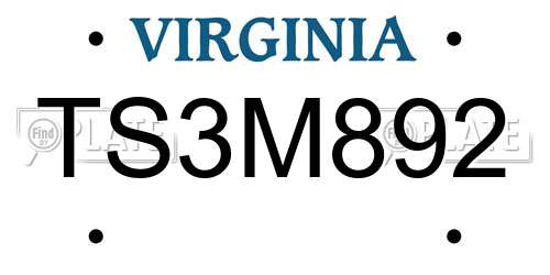 TS3M892 Virginia License Plate