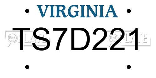 TS7D221 Virginia License Plate