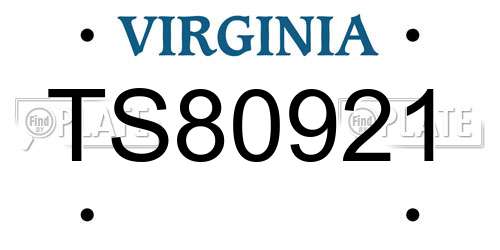 TS80921 Virginia License Plate
