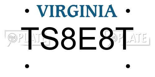 TS8E8T Virginia License Plate