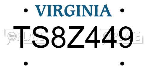 TS8Z449 Virginia License Plate