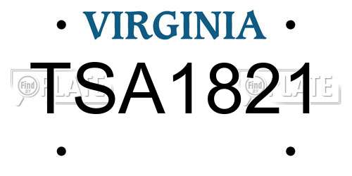 TSA1821 Virginia License Plate