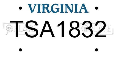 TSA1832 Virginia License Plate