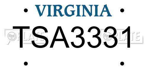 TSA3331 Virginia License Plate