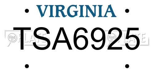 TSA6925 Virginia License Plate
